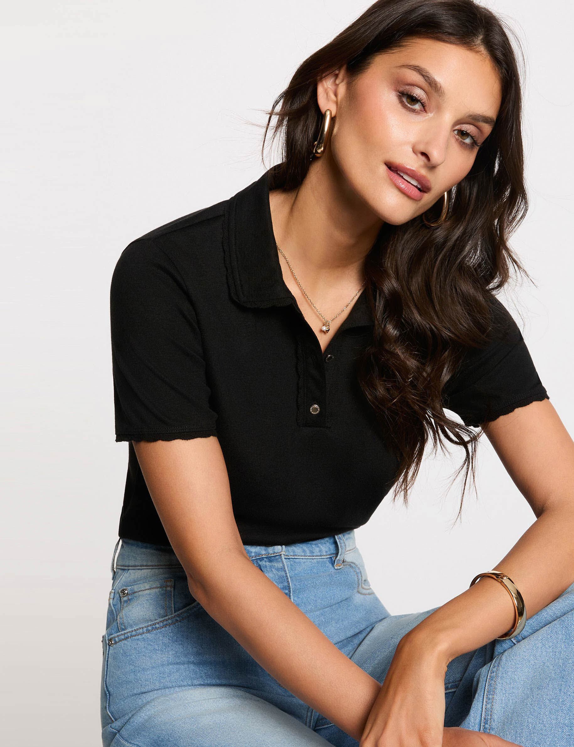 Maille légère col à revers femme - vue 1