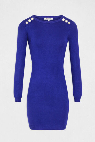Robe pull ajustée manches longues bleu moyen femme