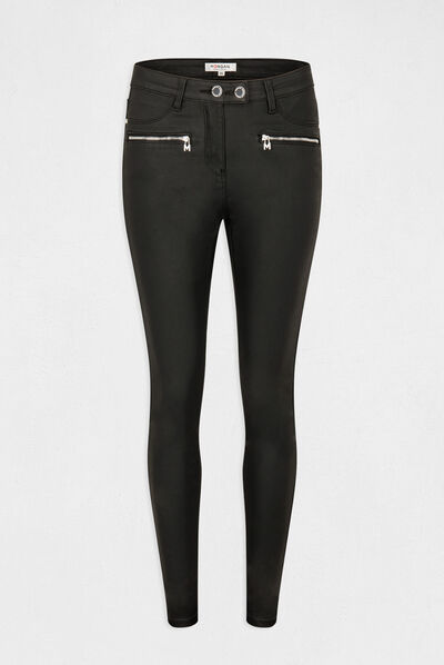 Pantalon skinny enduit détails zippés noir femme