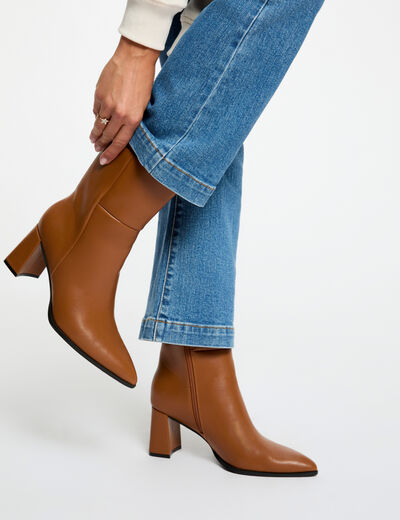 Botte courte &agrave; talon camel femme