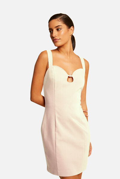 Robe droite avec col bustier ivoire femme