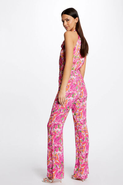 Pantalon flare fluide imprimé floral multico femme