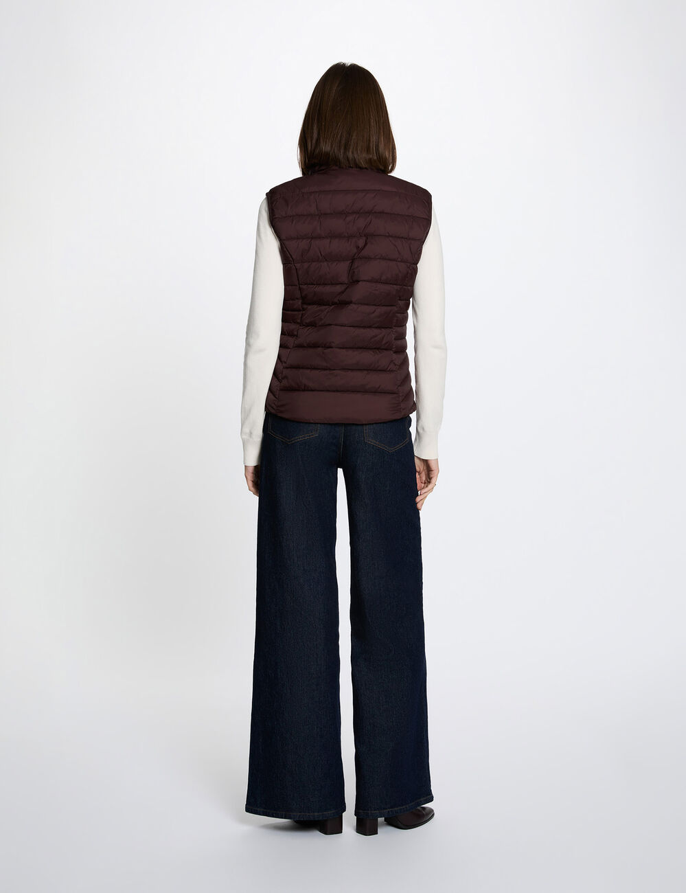 Doudoune sans manches col montant marron fonc&eacute; femme