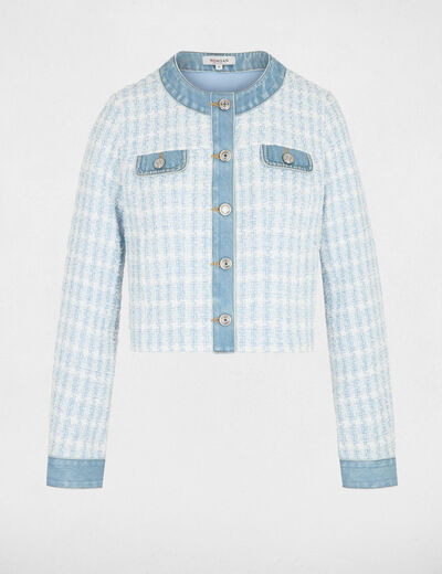 Veste ajust&eacute;e col rond bleu ciel femme