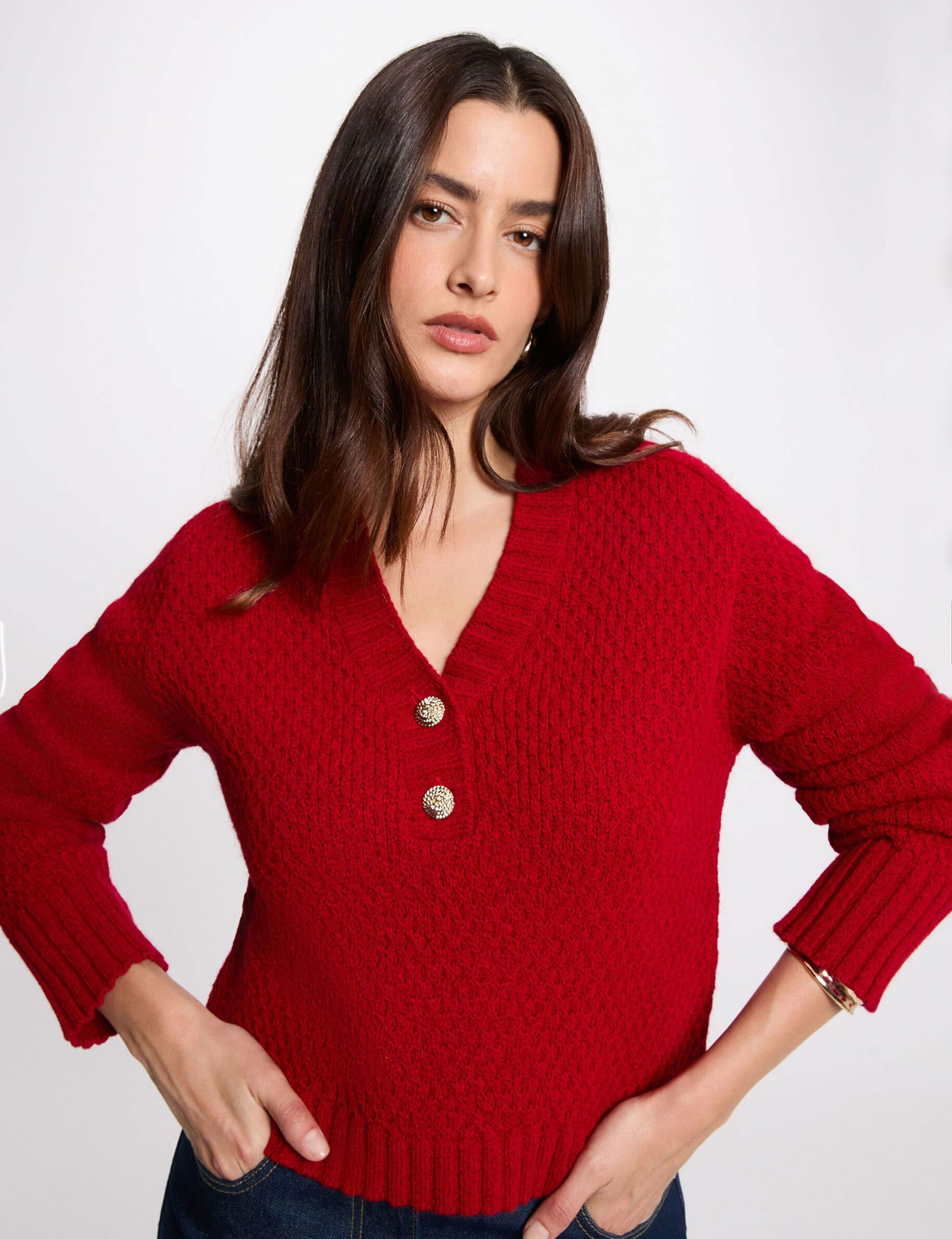 Pull col v femme