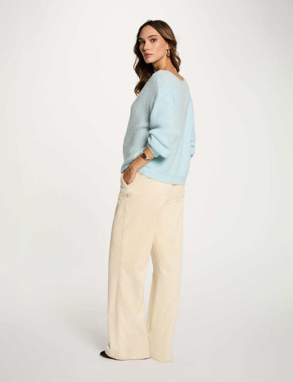 Pull col rond bleu ciel femme