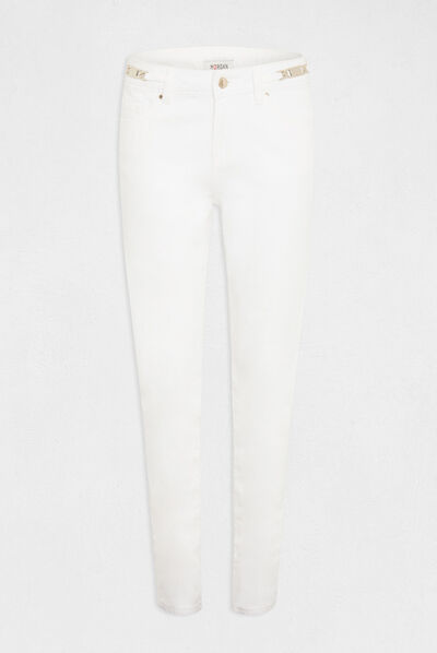 Jeans ajusté à ornements métalliques ecru femme