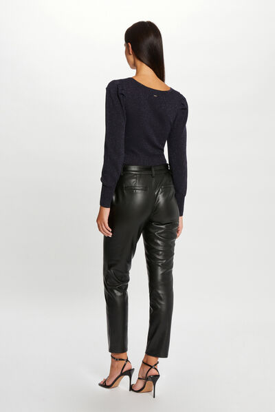 Pull manches longues encolure carrée marine femme