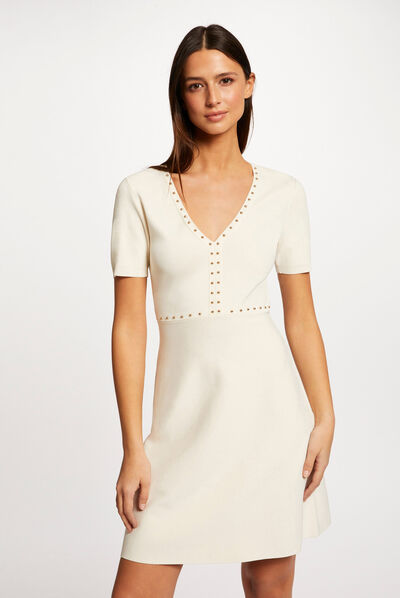 Robe pull ajustée à clous ecru moyen femme