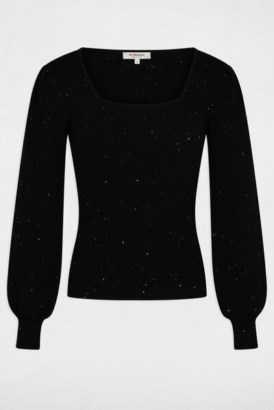 Pull manches longues à sequins noir femme