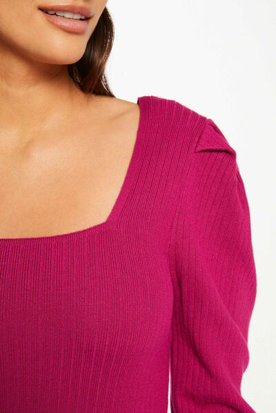 Pull manches 3/4 bouffantes framboise femme
