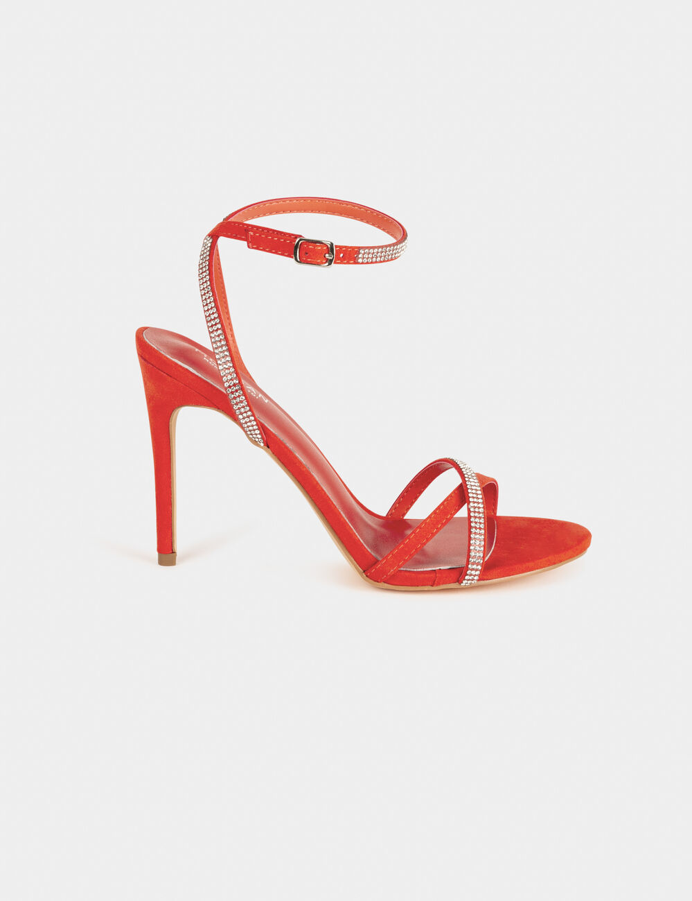 Sandales à talons avec détails strass orange femme