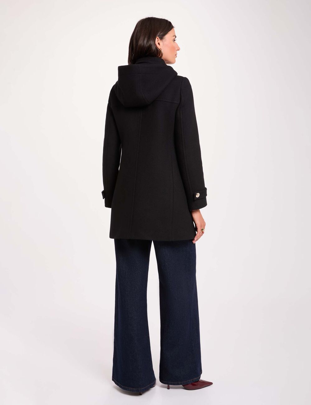 Manteau mi-long brandebourg noir femme