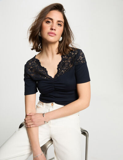 T-shirt manches courtes bleu marine femme