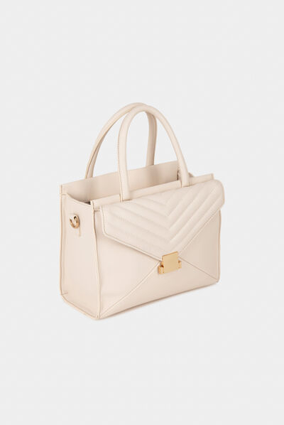 Sac avec rabat matelassé ecru femme