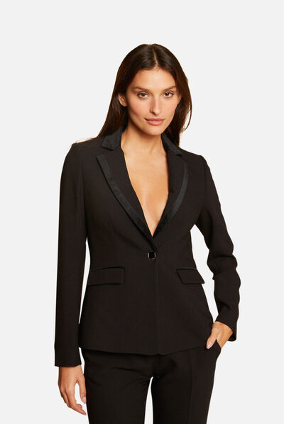 Veste tailleur cintrée détails velours noir femme