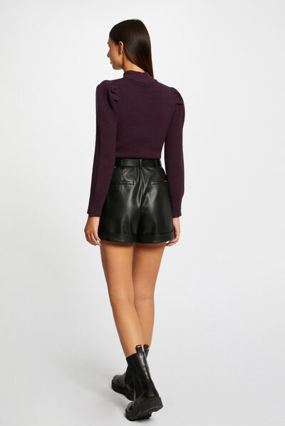 Pull manches longues à col montant violet fonce femme