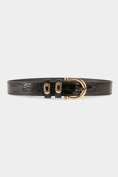 Ceinture aspect croco noir femme
