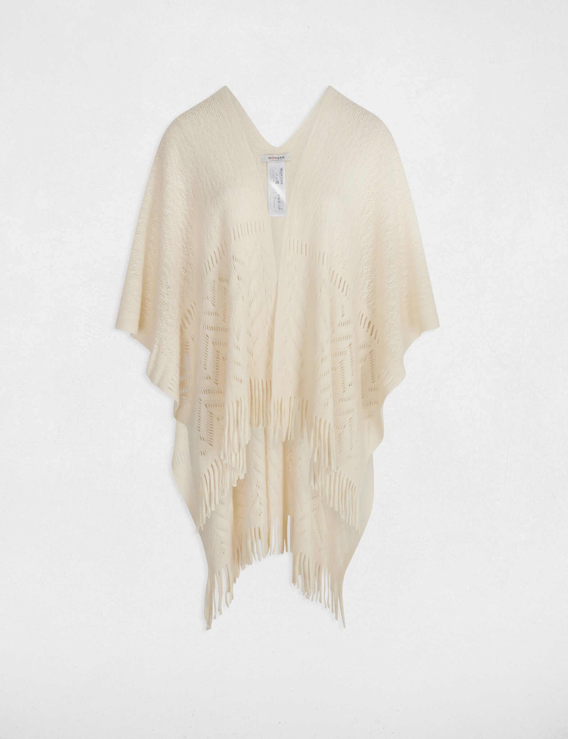 Cape tricot à franges ivoire femme - Morgan - Modalova