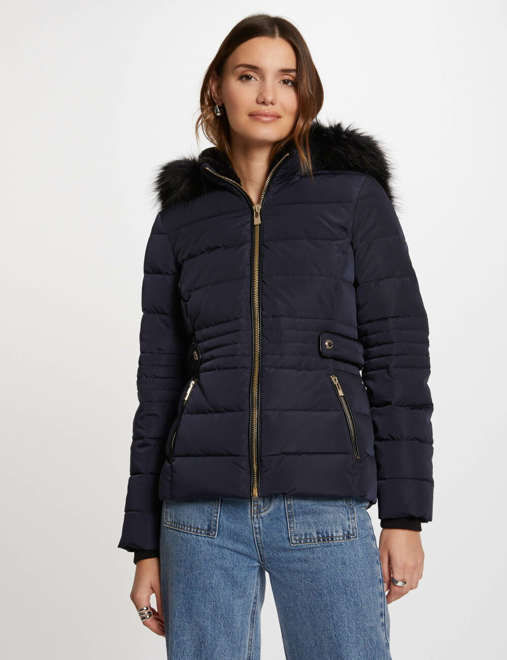 Doudoune zipp&eacute;e &agrave; capuche marine femme