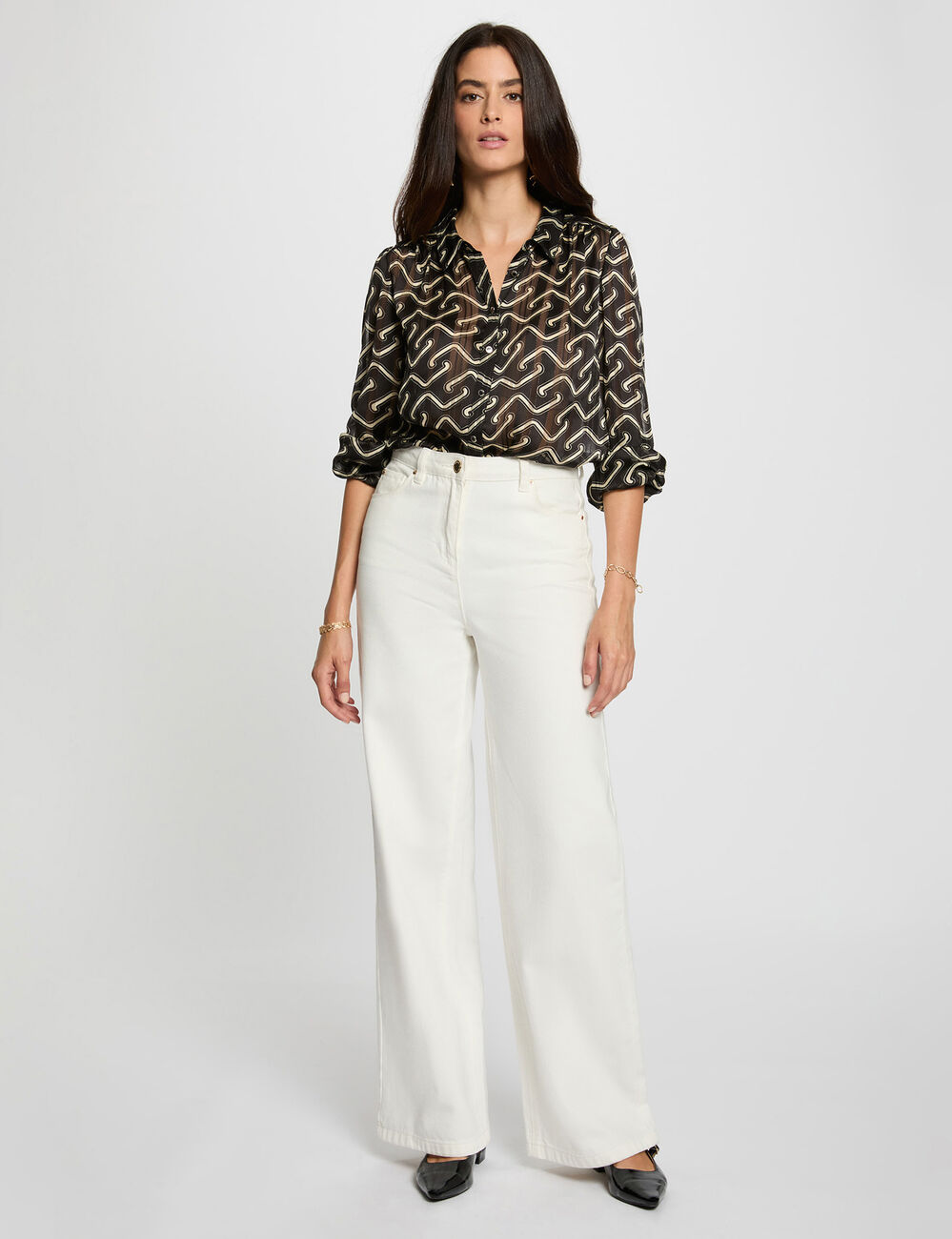 Chemise voile imprim&eacute;e multicolore femme