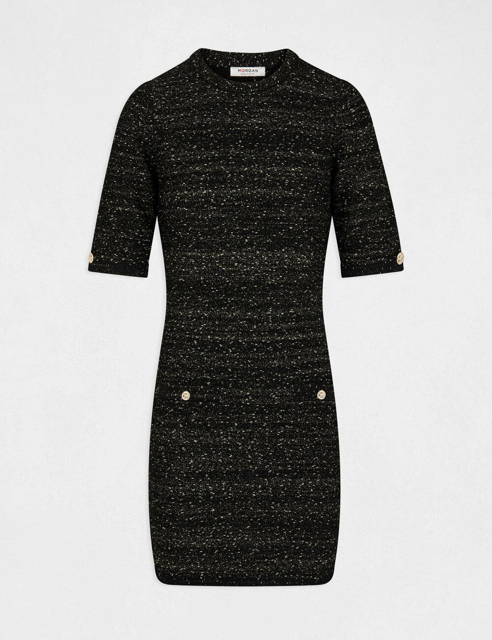 Robe pull ajust&eacute;e manches courtes noir femme