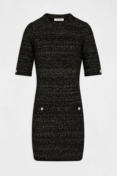 Robe pull ajustée manches courtes noir femme