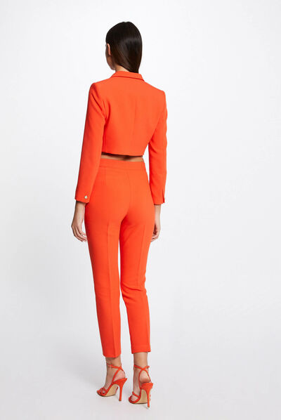 Pantalon city ajusté 7/8ème avec boutons orange femme