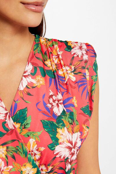 T-shirt sans manches satin imprimé multico femme
