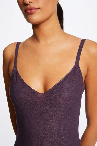 Robe pull midi évasée à bretelles fines prune femme