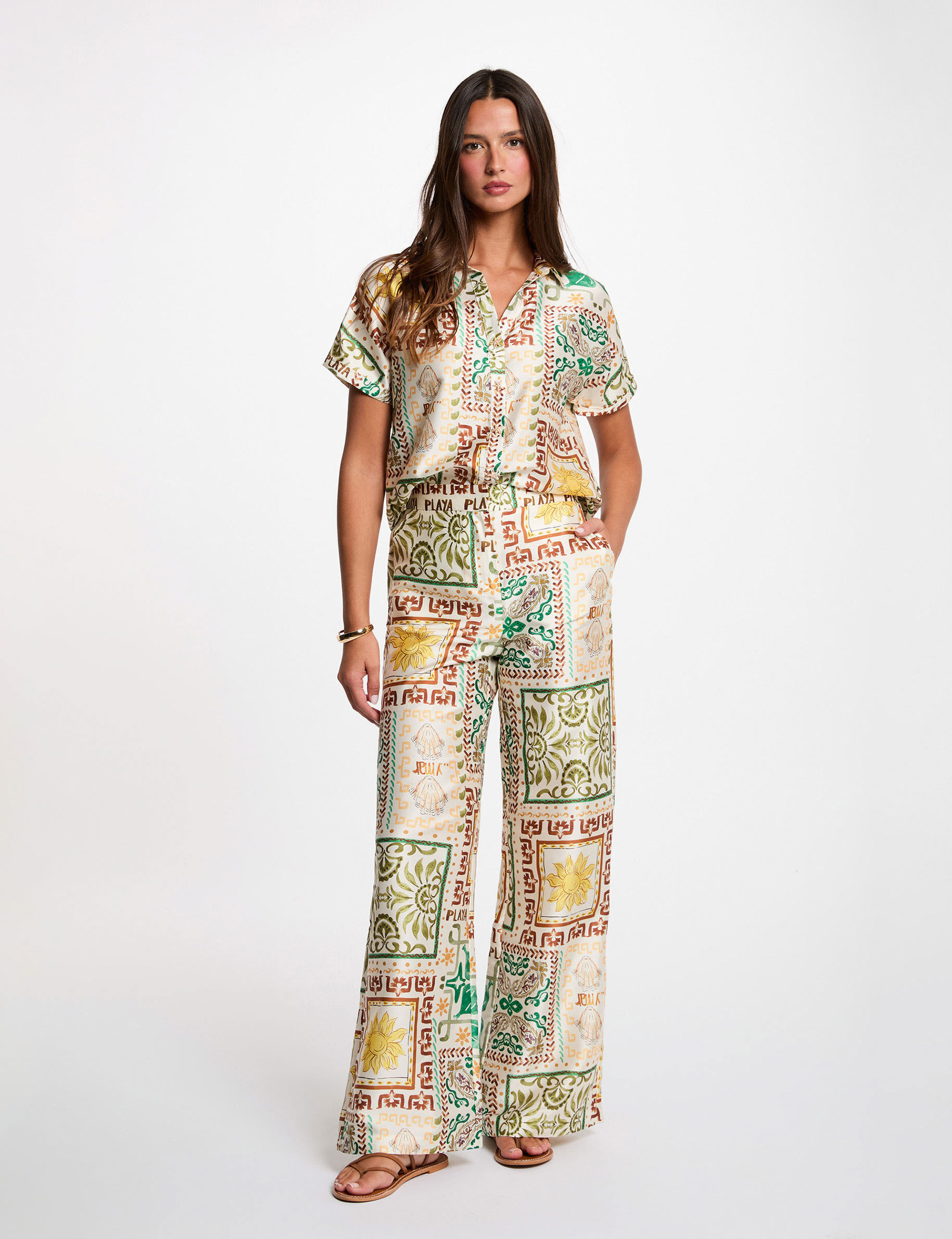 Pantalon large taille haute femme