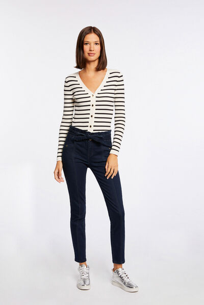 Jeans slim taille haute ceinturé jean stone femme