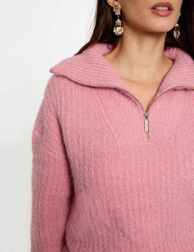 Pull col camionneur vieux rose femme