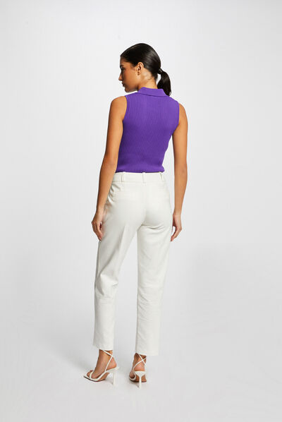 Pull débardeur sans manches col polo violet fonce femme