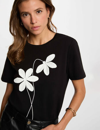 T-shirt droit col rond noir femme