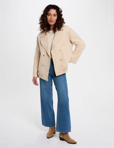 Manteau court bouclette beige femme