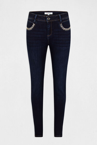 Jeans slim avec poches cloutées jean brut femme