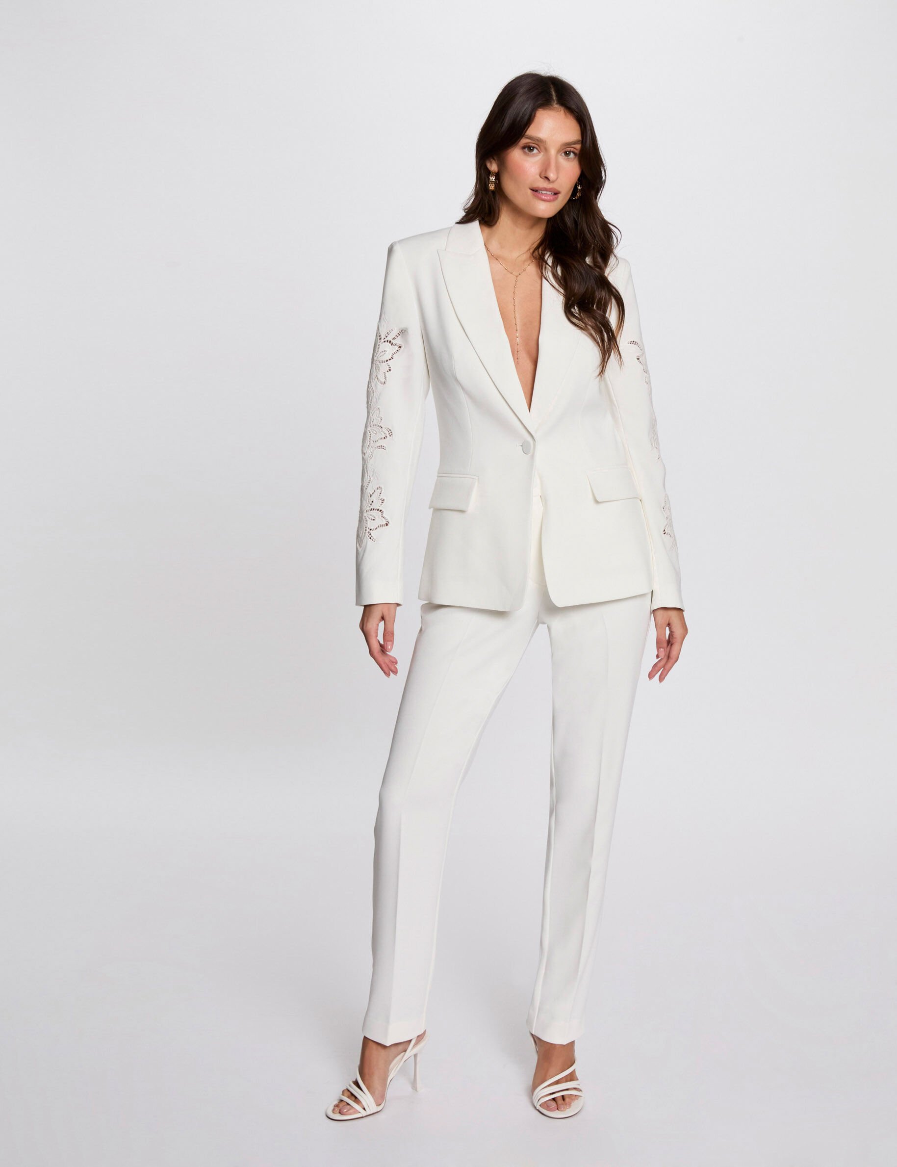 Pantalon fluide à pinces blanc femme