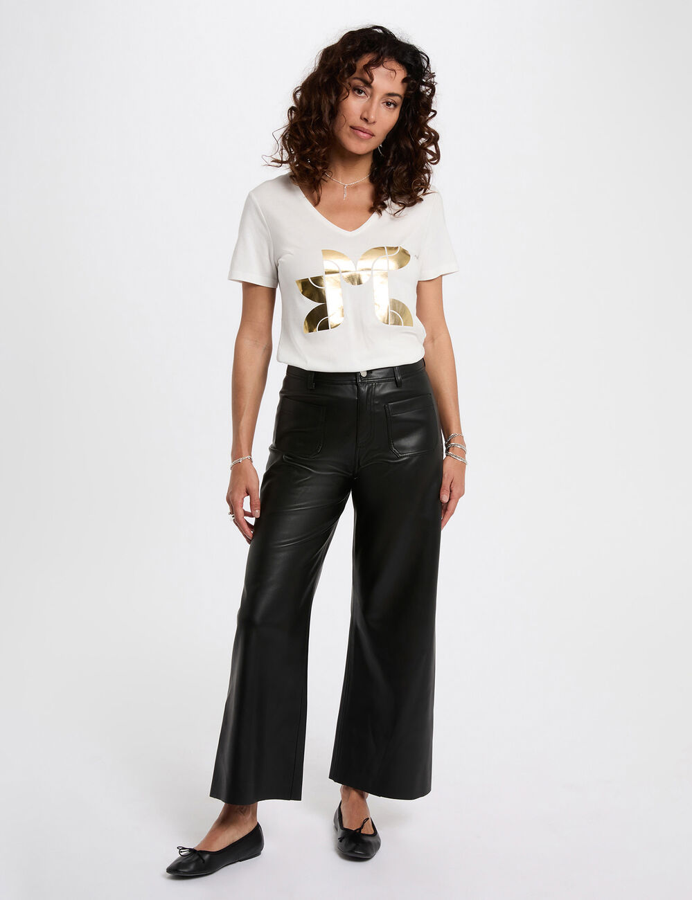 T-shirt court s&eacute;rigraphi&eacute; blanc femme