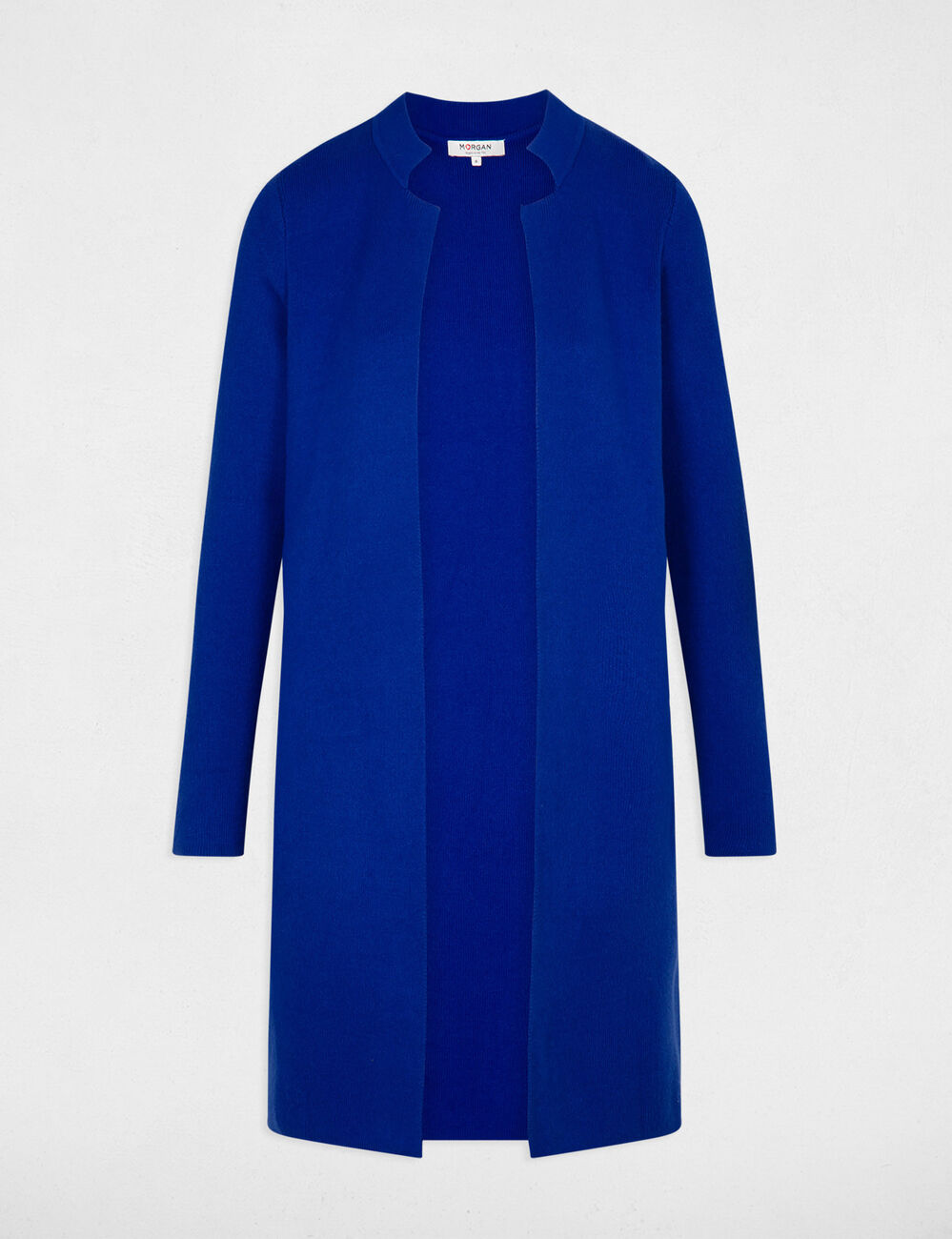 Gilet droit &agrave; col crant&eacute; bleu electrique femme