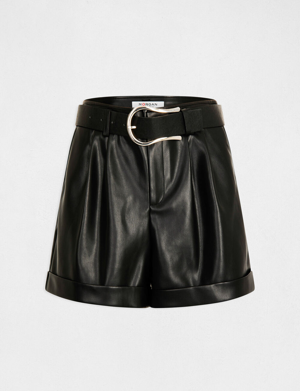 Short paperbag ceintur&eacute; simili cuir noir femme