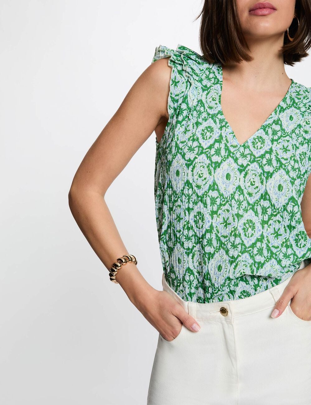 Top col v manches courtes multicolore femme