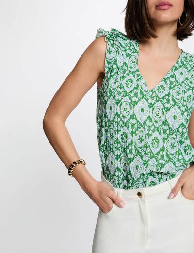 Top col v manches courtes multicolore femme