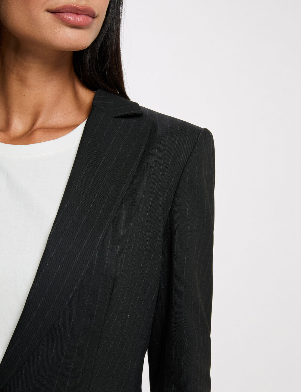 Blazer ray&eacute; col tailleur noir femme