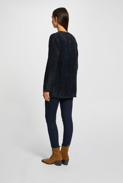 Gilet droit détails fils métallisés marine femme