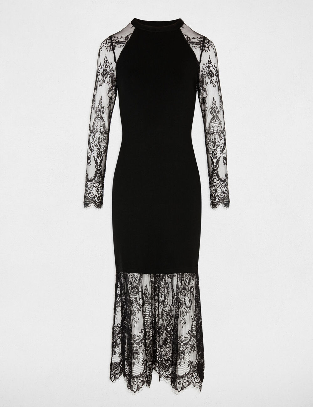 Robe tricot avec d&eacute;tails en dentelle noir femme
