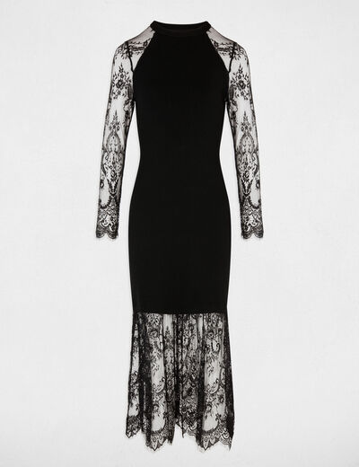 Robe tricot avec d&eacute;tails en dentelle noir femme
