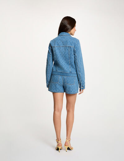 Veste jacquard chevron denim stone femme