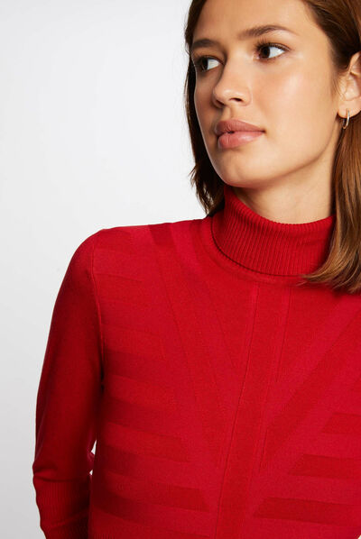 Pull manches longues avec col roulé rouge femme