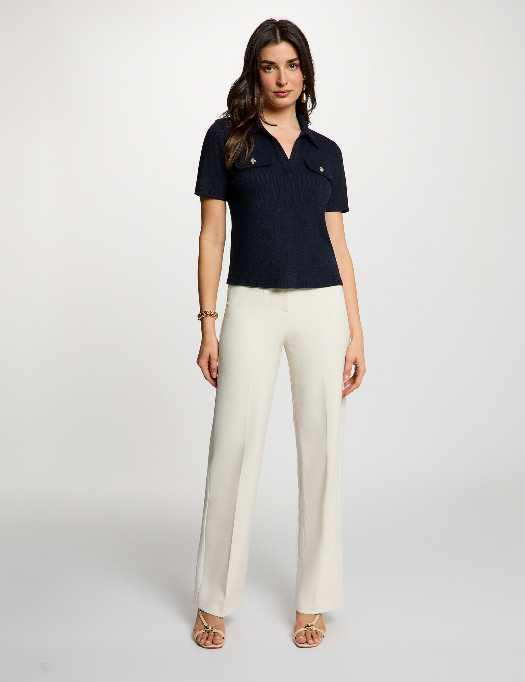 Pantalon droit à pinces creme femme - vue 1